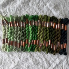 DMC Laine Medicis Virgin Wool Embroidery Floss Lot 22 Assorted Greens vintage