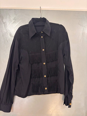 RARE 80s/90s Vintage Goth Western Fringe Blouse Sheer Rose Mesh (S/M)