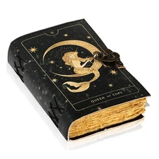 TUZECH Book of Spells Leather Bound Journal Deckle Edge Paper Grimoire Printed