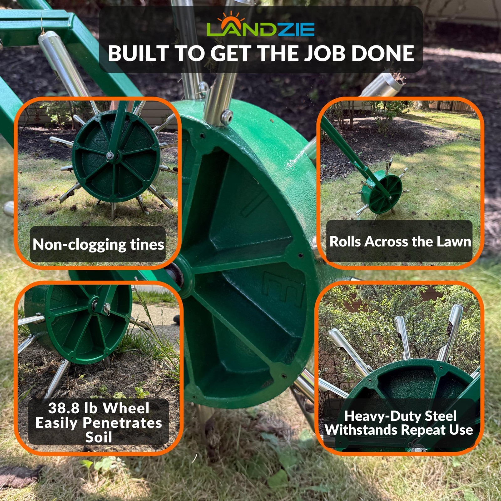 Landzie AeroCore Duo Rolling Lawn Aerator – Manual Core Plug Aerator