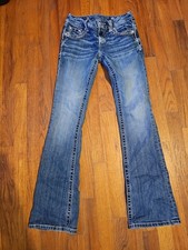 Miss Me Signature Boot Jeans Womens 26 Inseam 33 Blue Bootcut Rhinestone Pockets