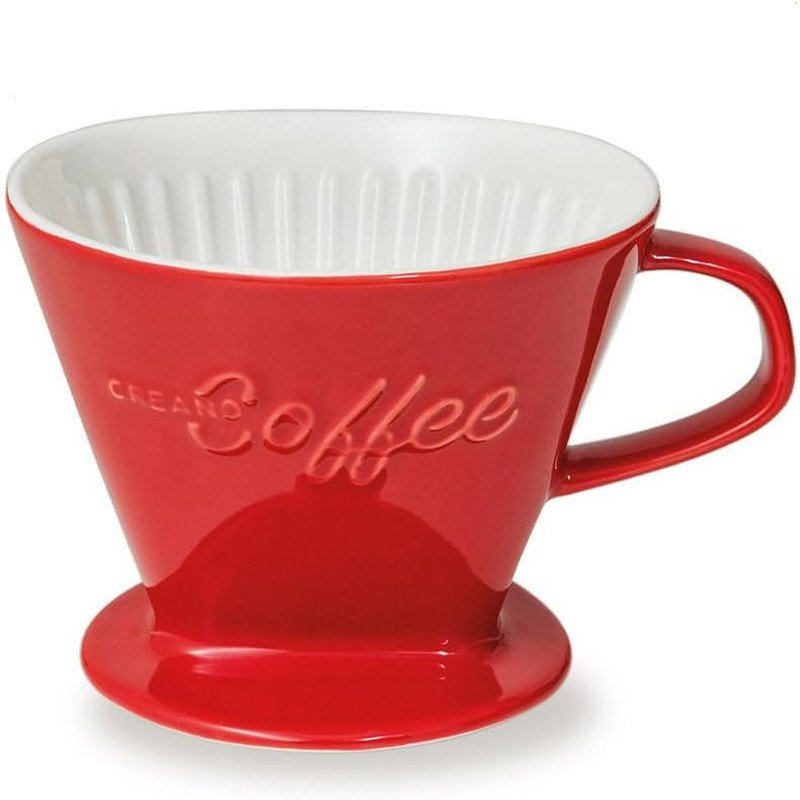 XXL Porcelain Coffee Dripper Red - Ceramic Cone Brewer - Pour Over Coffee Maker
