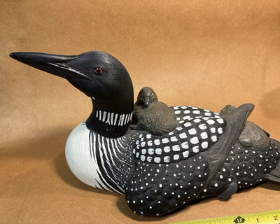 Resin Mother Loon Figurine With Baby On Back - Bob Timberlake