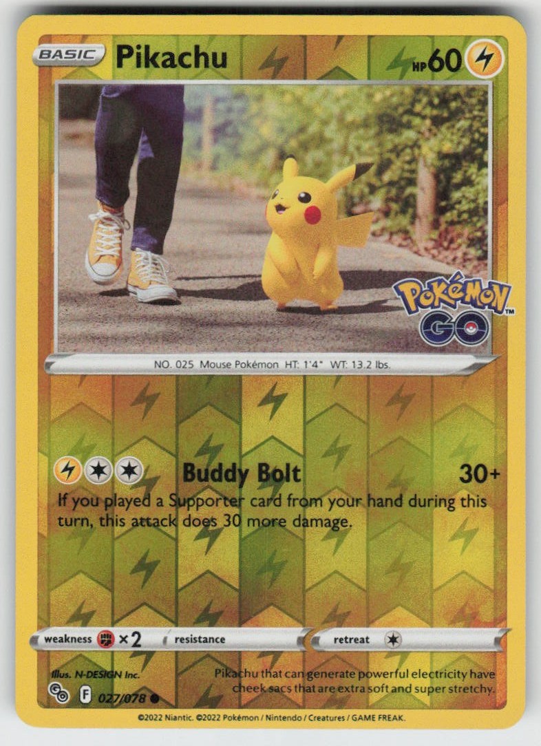 GGC - 2 Reverse Holo Pikachu (27) 027/078 Common Pokemon GO