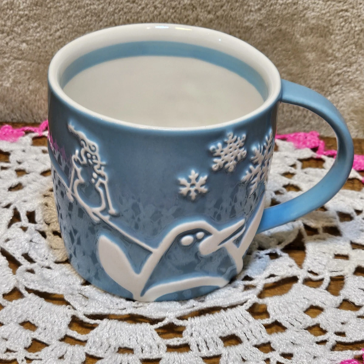 Starbucks Holiday 2007 Blue Coffee Mug Penguin Snowman Snowflakes Trees Cup  8 oz | eBay