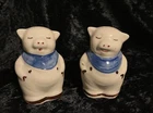 Vintage Shawnee Pottery Smiley Pig Blue Bib Salt & Pepper Shakers 1940’s No Cork