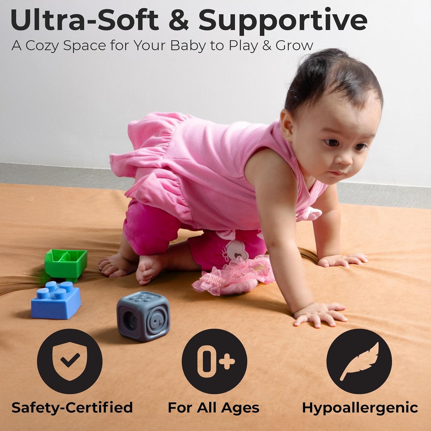 Primica Padded Play Mat for Baby - Large Soft Foam Floor Sandstone 