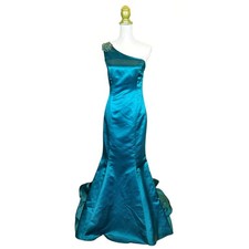 Badgley Mischka Collection Mikado Satin One Shoulder Crystal Embellished Gown 6