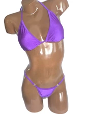 New exotic dancer thong bikini 2 piece set A/B cup Purple