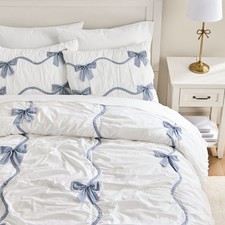 Pottery Barn Teen Stripe Bow Comforter Cotton Bedding Soft Reversible New