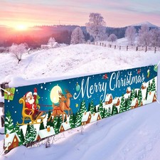 Christmas Banner Outdoor, Large Fabric Blue Merry Christmas Decorations with ...