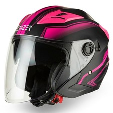 Casque Moto Scooter Jet Approuvé CRUIZER Double Visière Noir Mat Rose