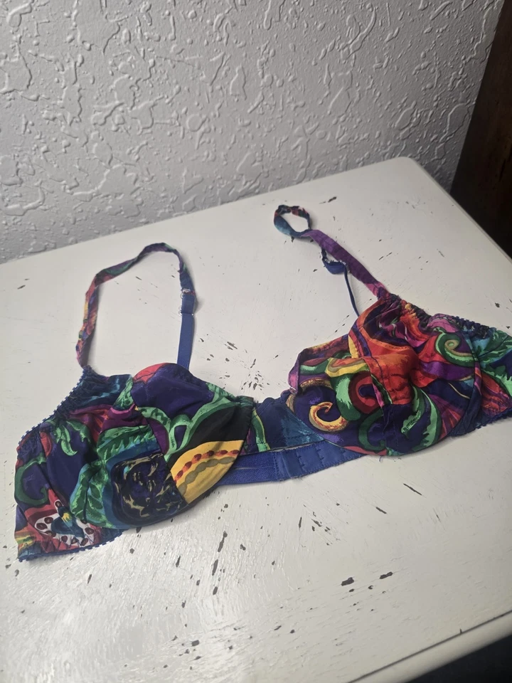 Lujoso Sujetador Floral Vintage Rene Rofe 100% Seda Vibrante 34B Foto 4 de 4