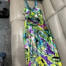 Speechless V-Neck Special Occasion Dress With Beaded Straps Train BlueGreen Sz L