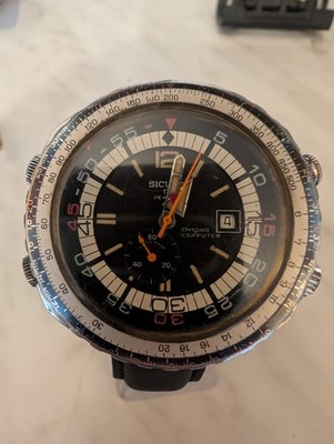 Sicura Chrono Computer schwarzes Zifferblatt Herren Handaufzug Vintage Swiss Uhr -- funktioniert