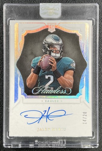 JALEN HURTS 2020 PANINI FLAWLESS #RSS-JHU ROOKIE SHADOW AUTO SILVER RC 14/20