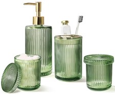 Glass Bathroom Accessories 4 Pcs Bathroom Set, Soap 4 Pcs Bathroom Set Green