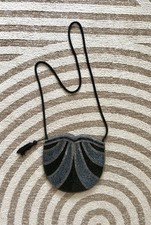 Vintage Beaded Evening Bag Art Deco Crossbody Black Silver Cocktail Purse