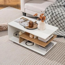 Modern rectangular accent table with l-shaped middle shelf, 3-tier coc