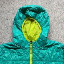 L.L. Bean 14-16 Quilted Primaloft Hooded Jacket Teal Neon Green Full Zip Winter