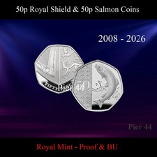 2008 - 2026 50p Fifty Pence Royal Shield, Salmon & Privy Mark Coins - PROOF & BU