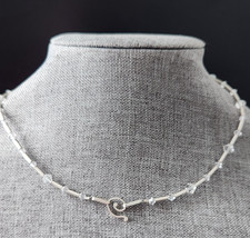 Minimalist Dot‑Dash Crystal Choker w/ Silver‑Tone Bars & Odd G‑Clef Style Clasp