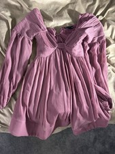 ASOS DESIGN ruched long sleeve mini babydoll dress in purple Size 2