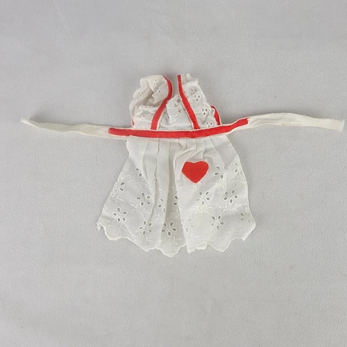 Vintage Barbie Doll Apron White Red Eyelet Dolie Heart Lace Accessory *READ*