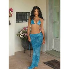 SEXY Sirena TRES PIEZAS Conjunto de Bikini con Maxi Falda Azul NUEVO EN PAQUETE Talla Pequeña S
