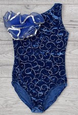 Girls Gymnastic Dance Velvet Leotard One Shoulder w/ Sequin Toole Bow Size S