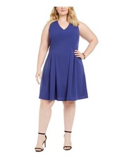 TEEZE ME Womens Sleeveless V Neck Knee Length Wear To Work Fit + Flare Dress