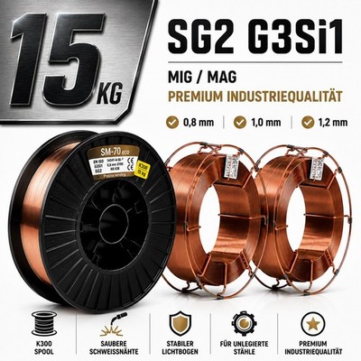 Schutzgas Schweißdraht SG2 Stahldraht  0,8 1,0 1,2 mm CO2 MAG 0,5-15kg D100-K300