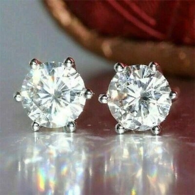 Stud Earring 6 Prong Round Cut 1.50Ct Lab Grown Diamond 14K White Gold Plated