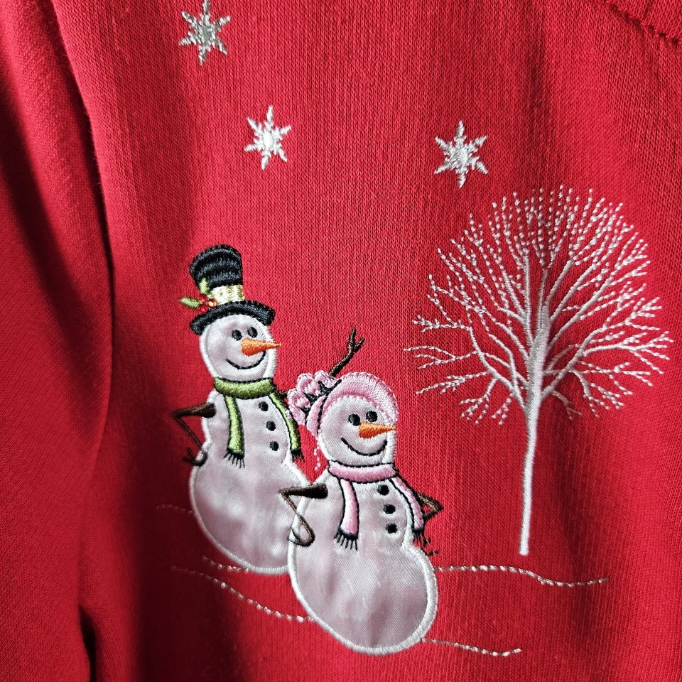 Cárdigan suéter Breckenridg para mujer Navidad pequeño grande rojo muñeco de nieve a presión Foto 2 de 4