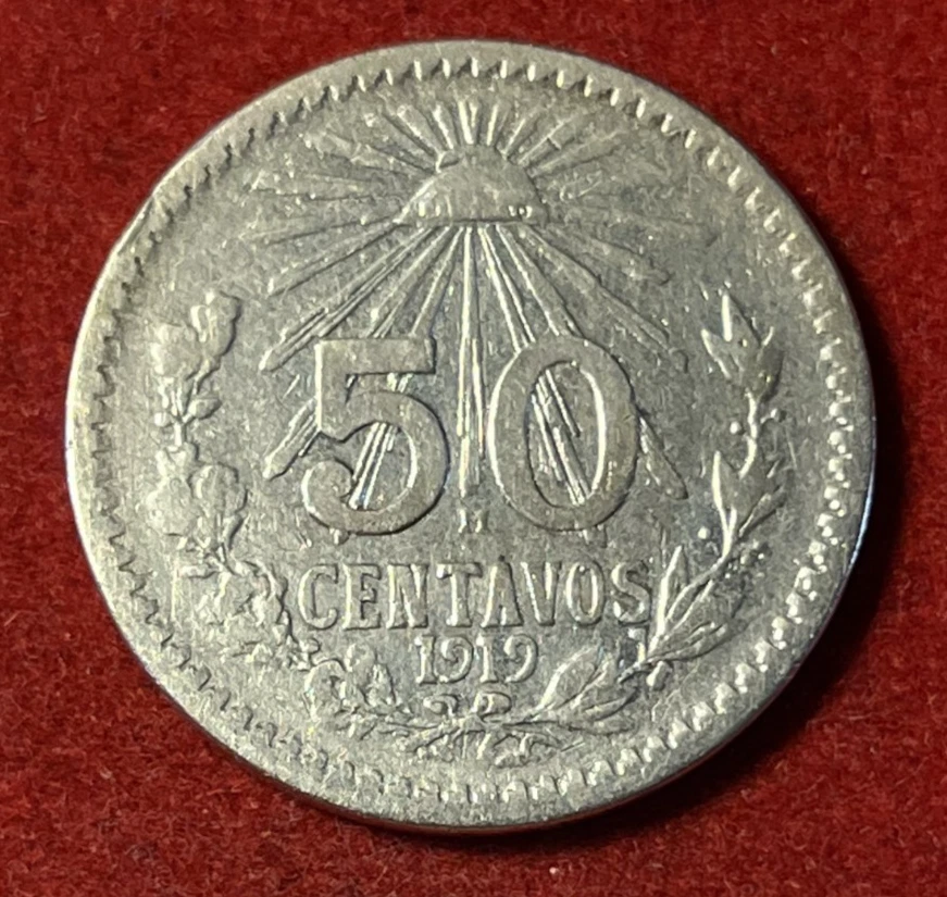 Mexico 50 Centavos 1919 .800 Silver Coin KM#446 T8376 - Image 2 of 2