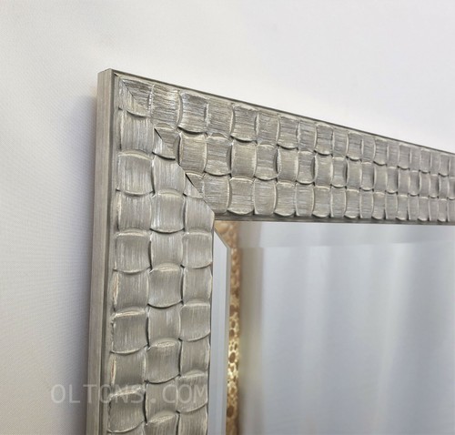 John Lewis Mosaic Wall Mirror Bevelled Solid Wood Antique Silver White 66x92cm - Picture 6 of 9