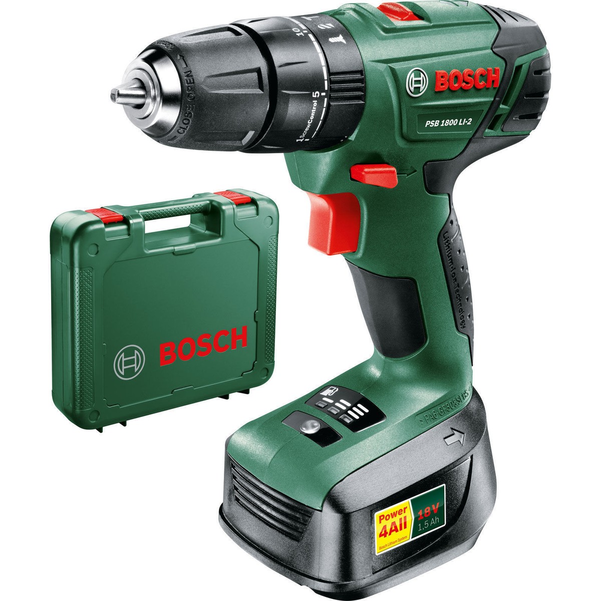 Bosch 18v Lithium-Ion Cordless Combi Drill, Battery Charger &Case PSB 1800  LI-2