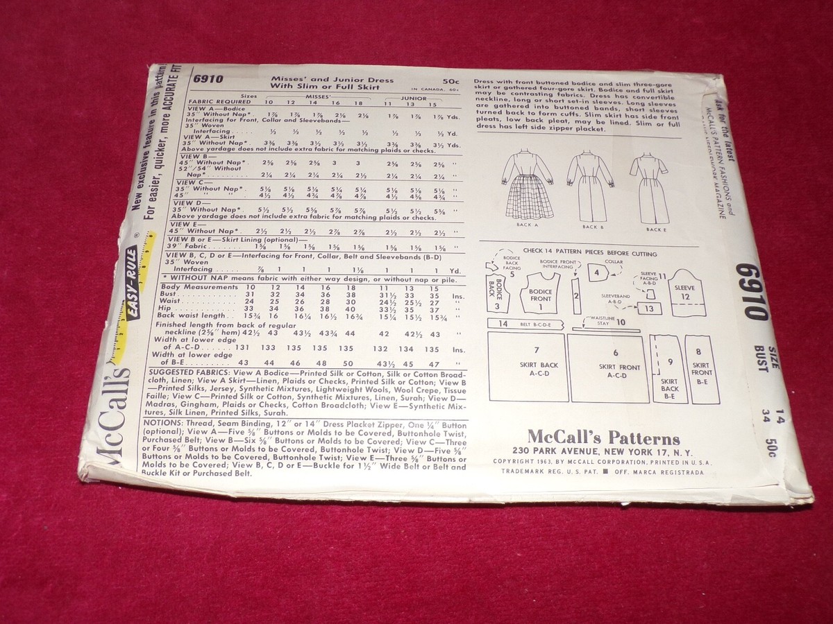 🌹1963 McCALL'S #6910 - LADIES CUTE RETRO SLIM or FLARED 🌹1963 McCALL'S #6910 - LADIES CUTE RETRO SLIM or FLARED