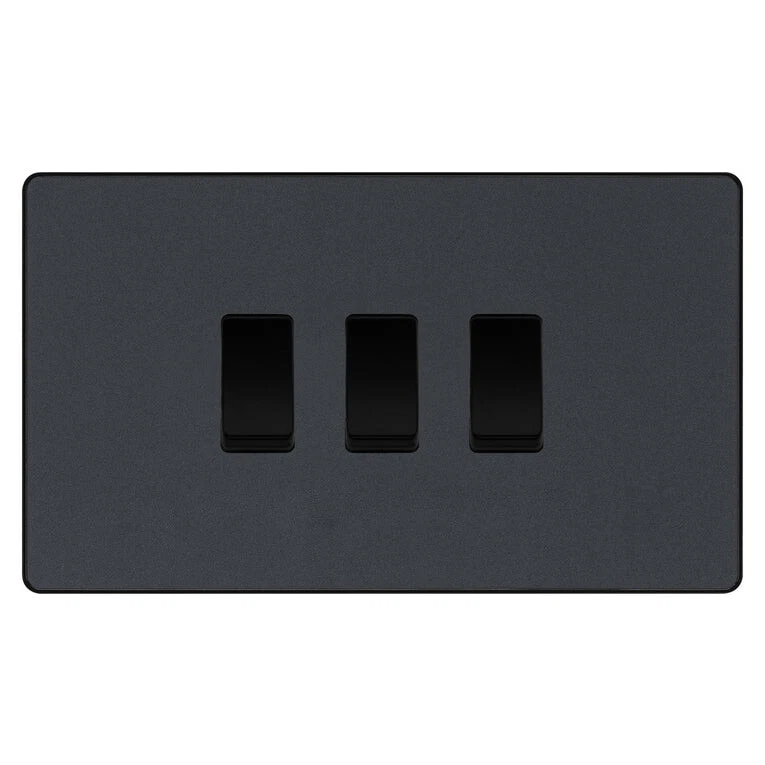 BG Evolve Matt Grau 3 Gang Custom Grid Lichtschalter Doppelformat