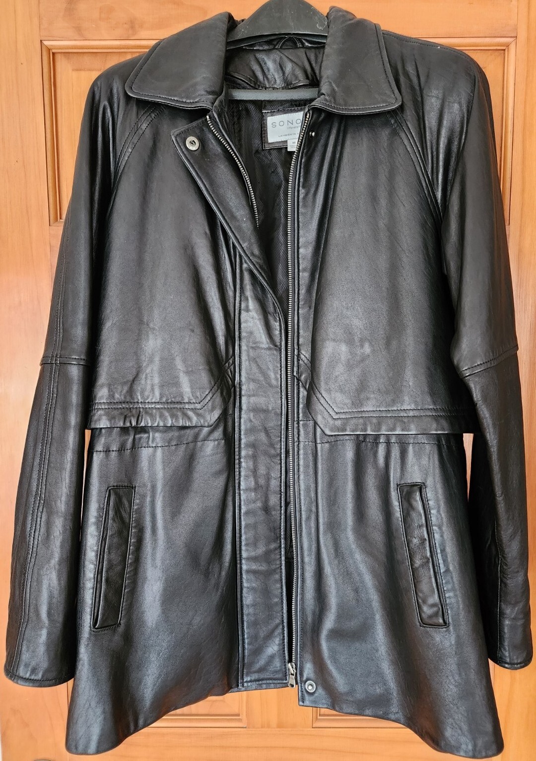 3/4 Trench Coat Medium Black Leather Jacket Lambskin Sonoma Inside Pocket~Liner