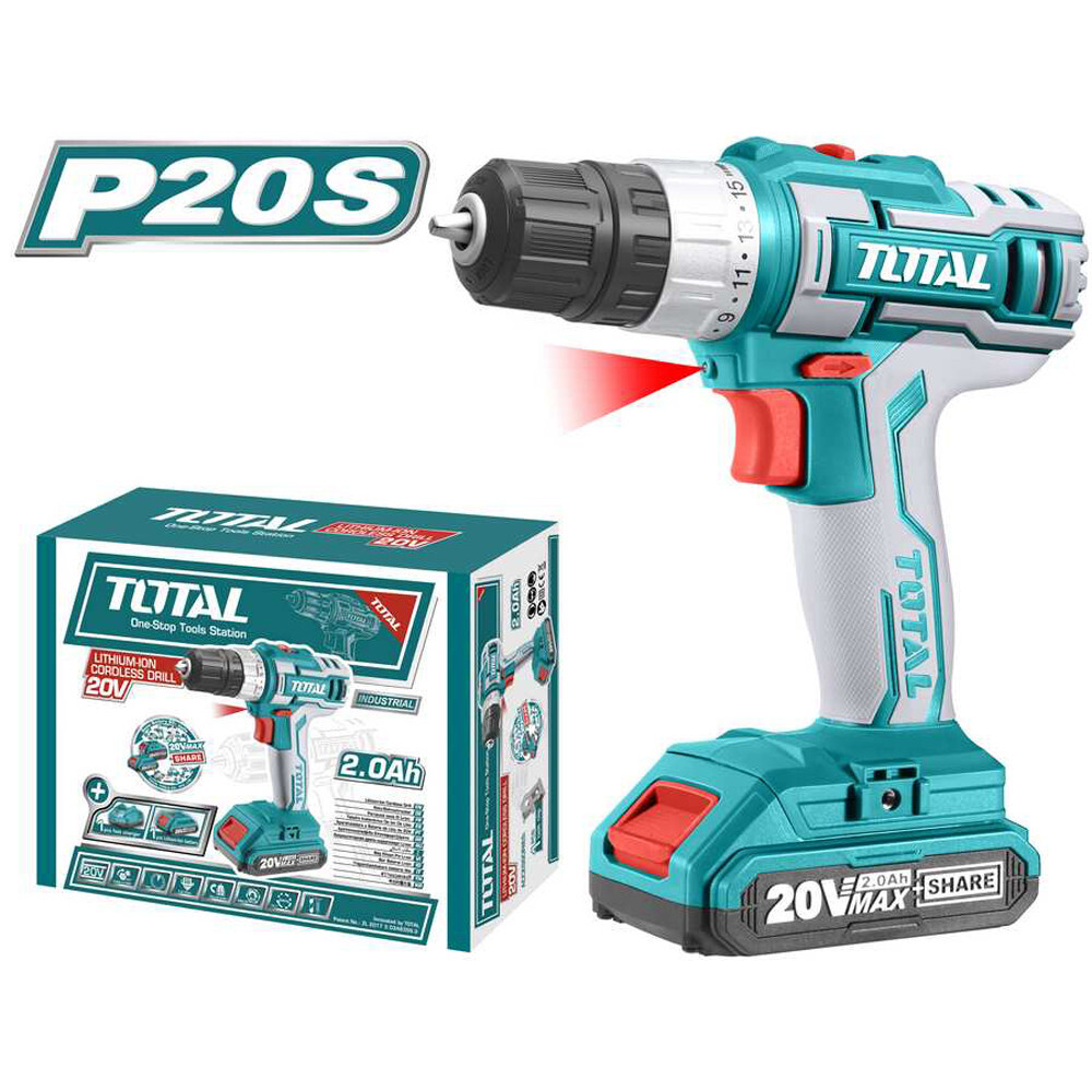 TRAPANO AVVITATORE A BATTERIA 20V 45Nm CON BATTERIA E CARICATORE INCLUSI TOTAL