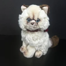 Russ Berrie Minx Cat Plush 8" Stuffed Animal Blue Eyes Red Bow Sits Realistic