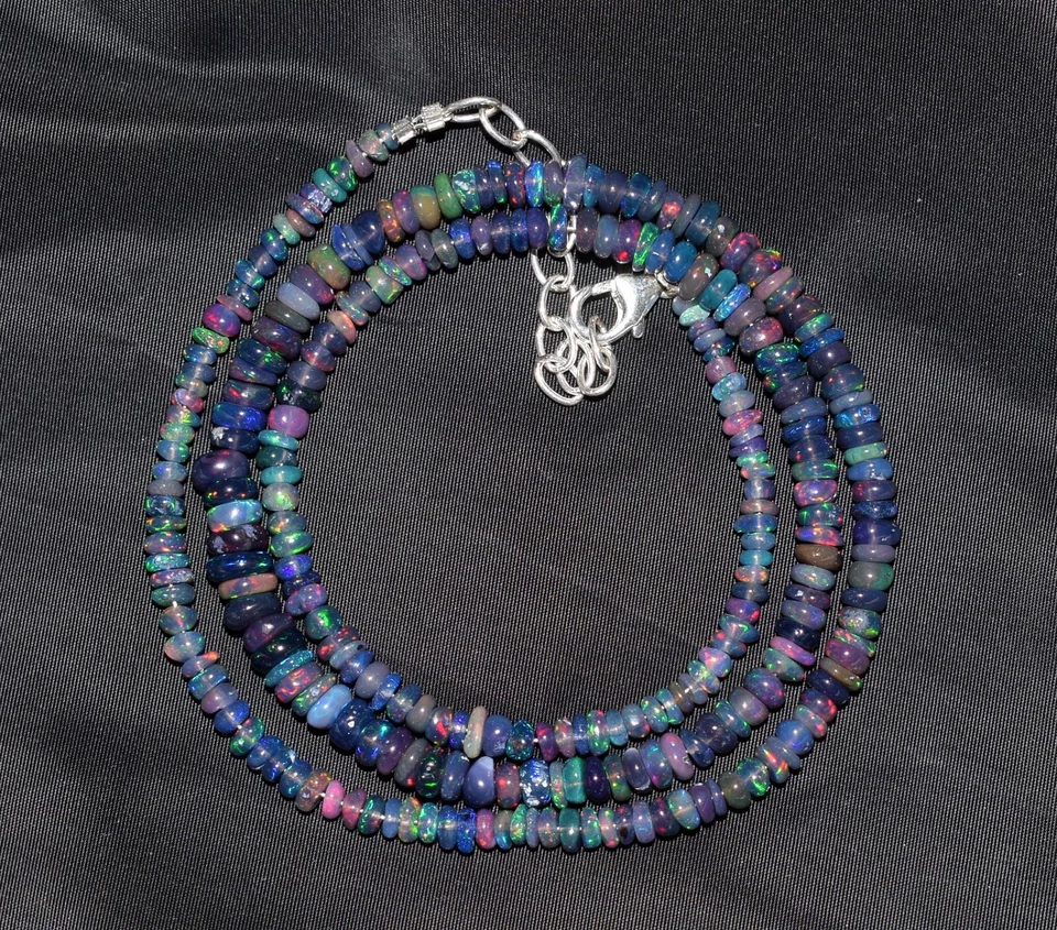 22 " Naturale Etiope Opale Gemma Collana Perle 925 Argento Sterling Regalo Nuovo - Immagine 4 di 4