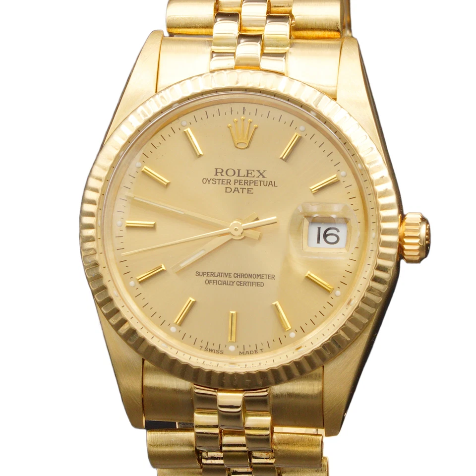 Reloj Rolex Date 15037 para hombre sólido de oro amarillo de 14 quilates correa de jubileo esfera champán