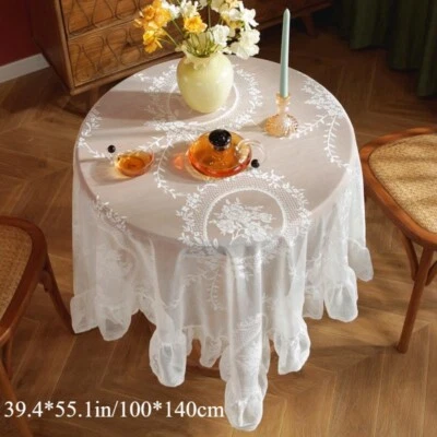 Spitze Durchsichtig Tischdecke Tischtuch Colth Blumen Rüsche Retro Wohndeko Weiß - Bild 1 von 4