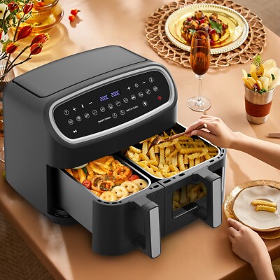 Heißluftfritteuse 2 Kammern Airfryer XXL 10L   2600W, Airfryer 12 Kochfunktionen