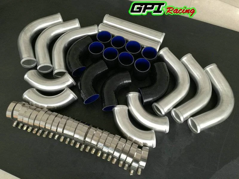 2.5" 64MM Universal Aluminio TURBO INTERCOOLER TUBERÍA NEGRA Manguera + Kits de Abrazadera en T Foto 4 de 4