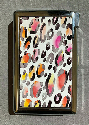 Colorful Leopard Animal Print 100's Size Cigarette Case with lighter Wallet 