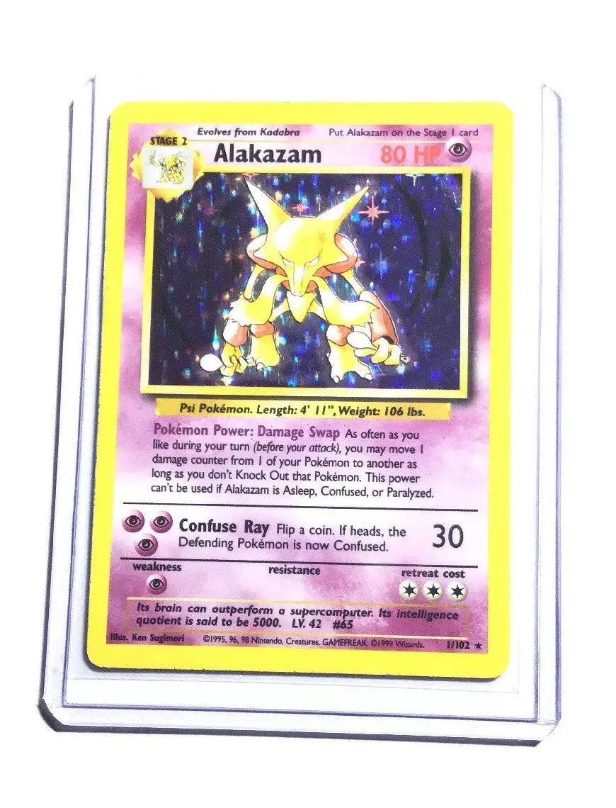 Alakazam Holofoil 1/102 Base Set Rare Pokemon Card REAL CARD 