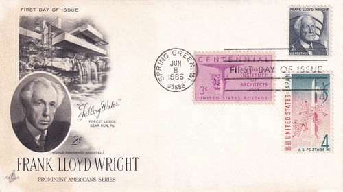 STAMP US SCOTT 1280, 1089 & 1158 "Frank Lloyd Wright" 2 CENT 1966 FDC - B